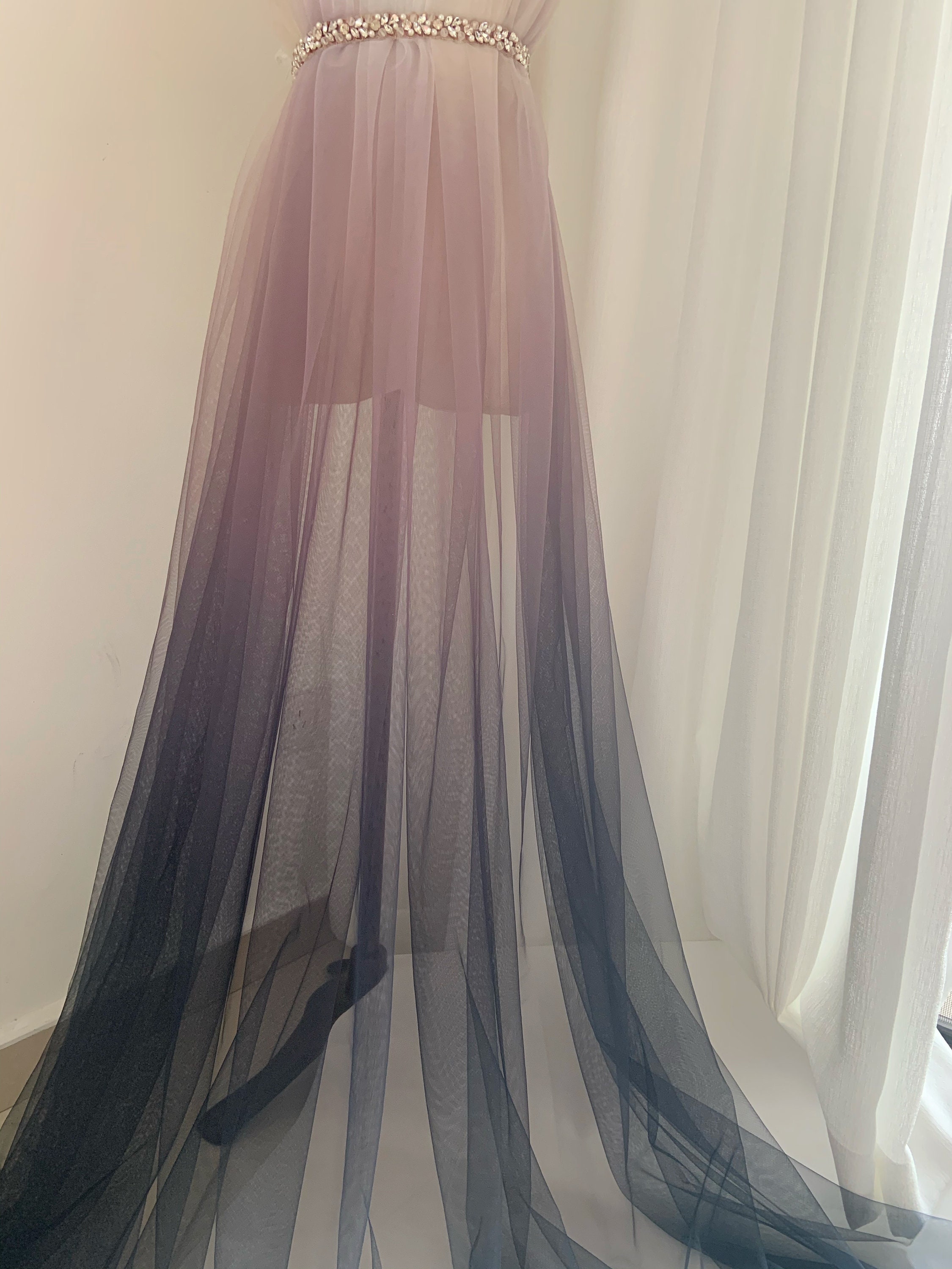 Black Mauve White Dip Dye Style Tulle Fabric With Ombré Color | Etsy
