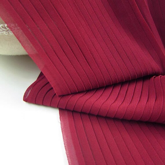 Wine Red Accordion Pleated Fabric Creased Chiffon Fabric for Etsy