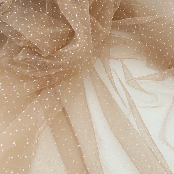 Soft tulle fabric with tiny velvet polka dots, flocking polka dots tulle fabric, 10 colors