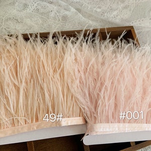 Peach pink Ostrich Feather Trimming Fringe with Satin Ribbon Tape, 50+ colors