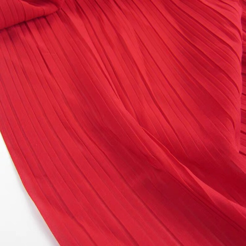 Red Accordion Pleated Fabric Creased Chiffon Fabric for Dress Etsy