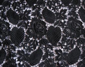 Black Lace Fabric Crocheted Lace Fabric Guipure Lace Fabric Lace Fabric With Floral and Leaves Etsy UK
