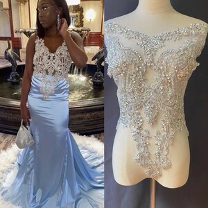 Rhinestone applique boidce, handmade rhinestone appliqués for couture dress costume
