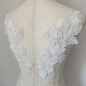 1 pair off white flowers applique, 3D lace applique for bridal dress