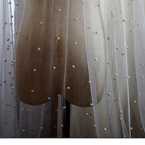 pearls bead tulle fabric, mesh fabric with pearls, bridal tulle fabric with pearls