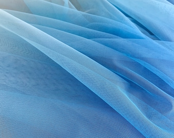 Dip dye style tulle fabric with Ombré colors, blue and white mesh lace fabric, well drape tulle lace fabric