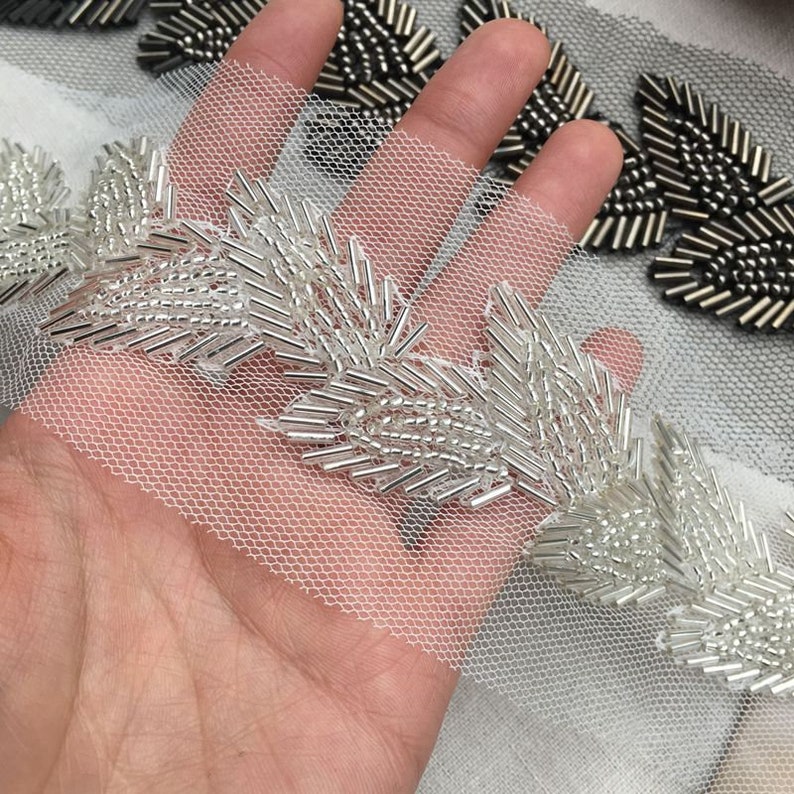 1.7 Yards Heavy Bead Trim With Leaves Bugle Bead Trim Belt Etsy