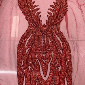 Large red Rhinestone applique, handmade rhinestone bodice appliqués for couture, rhinestone dress, appliqué for costume