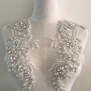 Rhinestone bead applique, heavy bead handmade rhinestone applique for bridal dress, bridal headpiece, heavy bead crystal applique bodice