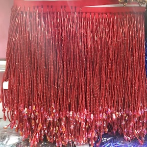 red heavy bead fringe tassel trim for dance costume, haute couture dress trimming, beading fringe