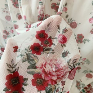 4 way stretch power mesh fabric with roses and flowers, ivory elastic tulle fabric, elastic mesh fabric