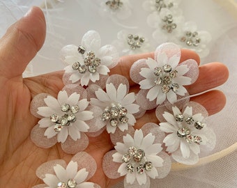 5pcs off white bead florwers applique, 3D lace applique for couture supplies
