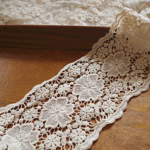 cream cotton lace trim, vintage style crochet lace, cotton guipure lace trim