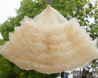 Garniture beige extra dense à volants, garniture en tulle plissé pour robe tutu, robe gâteau, robe de mariée bouffante