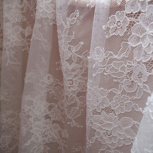 ivory chantilly lace fabric, bridal lace fabric with florals, French lace fabric by the yard image 3