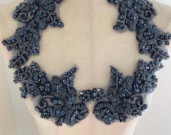 Navy Blue Rhinestone applique patch for dress alterations, costume, couture