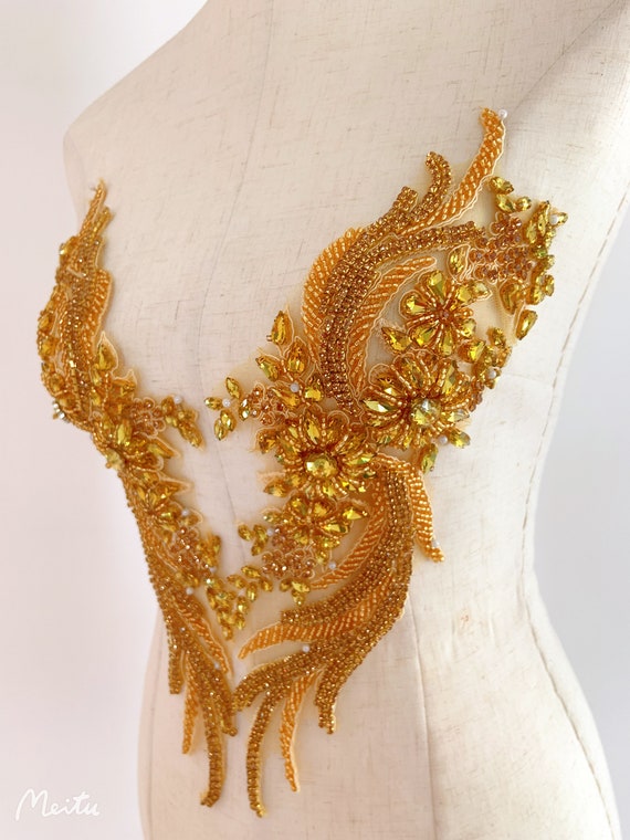 All Gold Rhinestone Applique, Heavy Bead Crafted Rhinestone Applique for  Bridal, for Couture, Dance Costume -  Denmark