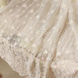 ivory lace fabric, embroidered tulle lace fabric with flowers