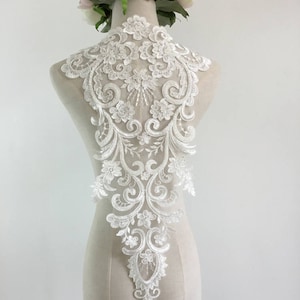 heavy bead Lace Applique, heavy embroidered bodice lace applique, lace bodice for bridal dress altering, bead bridal lace applique