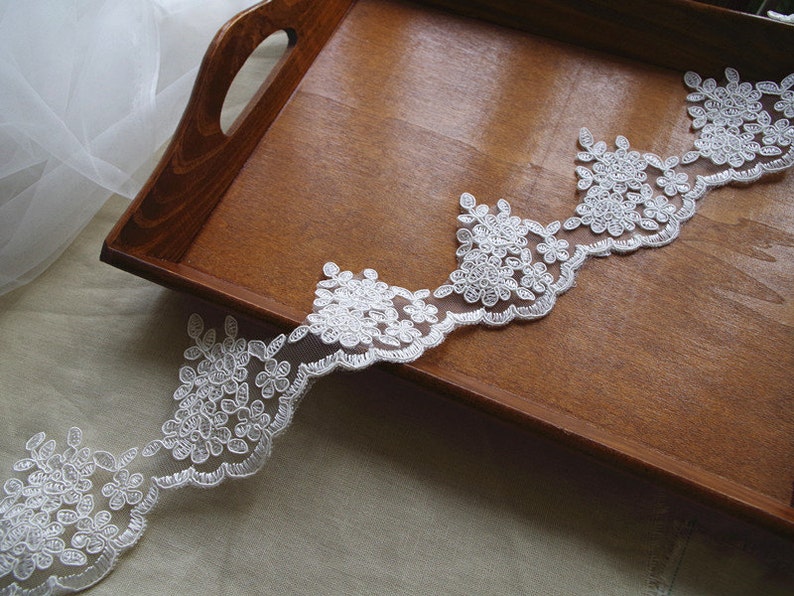 ivory alencon lace trim, ivory cord Lace Trim, bridal lace trim, bridal lace trim lace for veil image 2