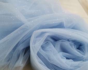 light blue Glitter tulle fabric for bridal dress, veil, dress, dance costume, party decorations, wedding decors, wedding prop