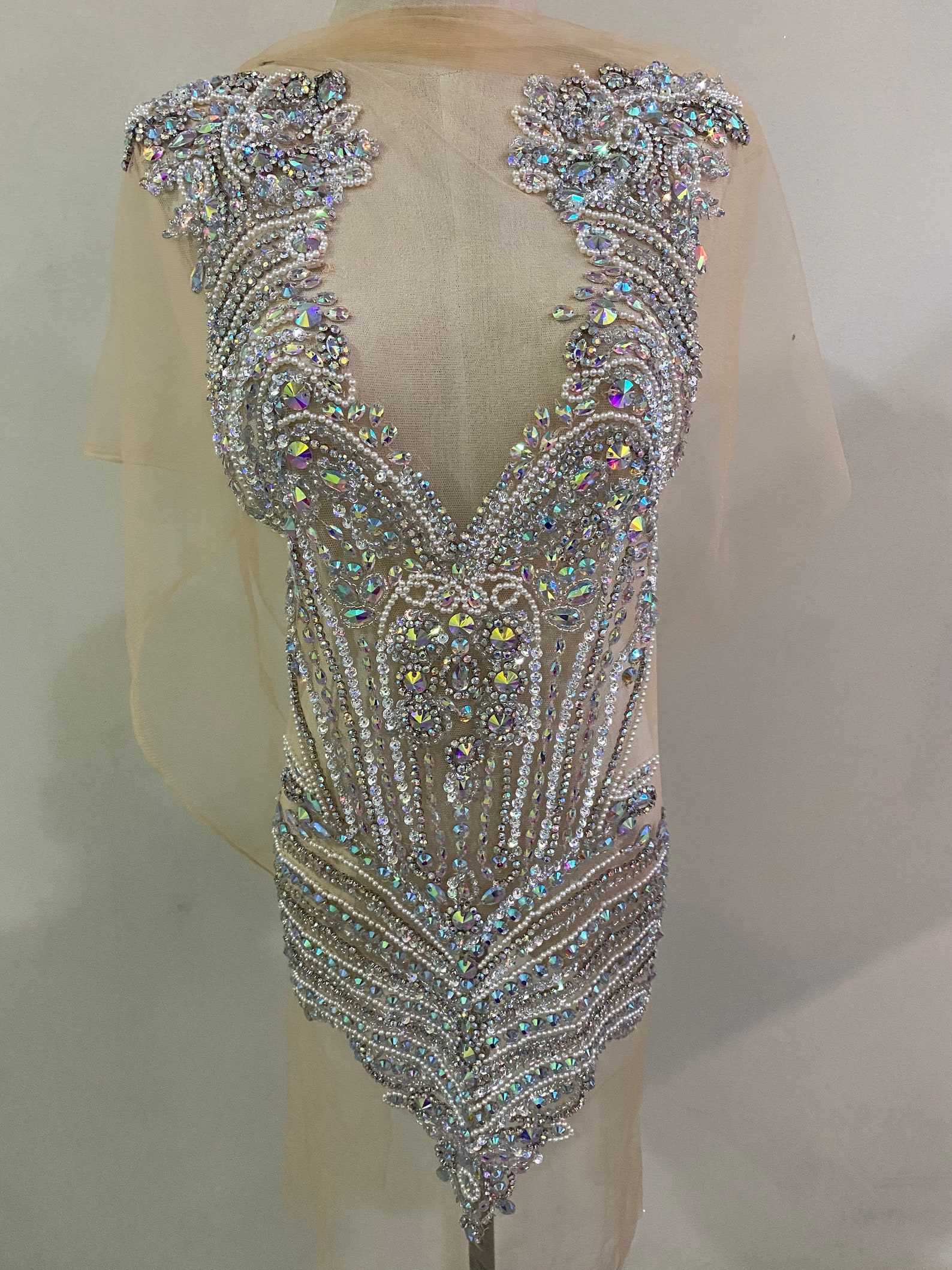 Iridescent Rhinestone Large Iridescent Rhinestone Applique Boidce, Handmade Rhinestone ...