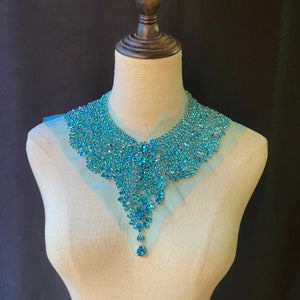 Light blue Handcrafted Rhinestone necklace, crystal collar, crystal choker, rhinestone jewelry necklace