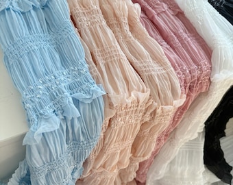 creased chiffon fabric for skirt, puffy ruffled chiffon fabric for cake dress