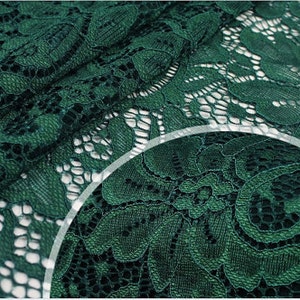 emerald lace fabric, alencon lace fabric, embroidered lace fabric, green stretch lace fabric, costume lace fabric image 4