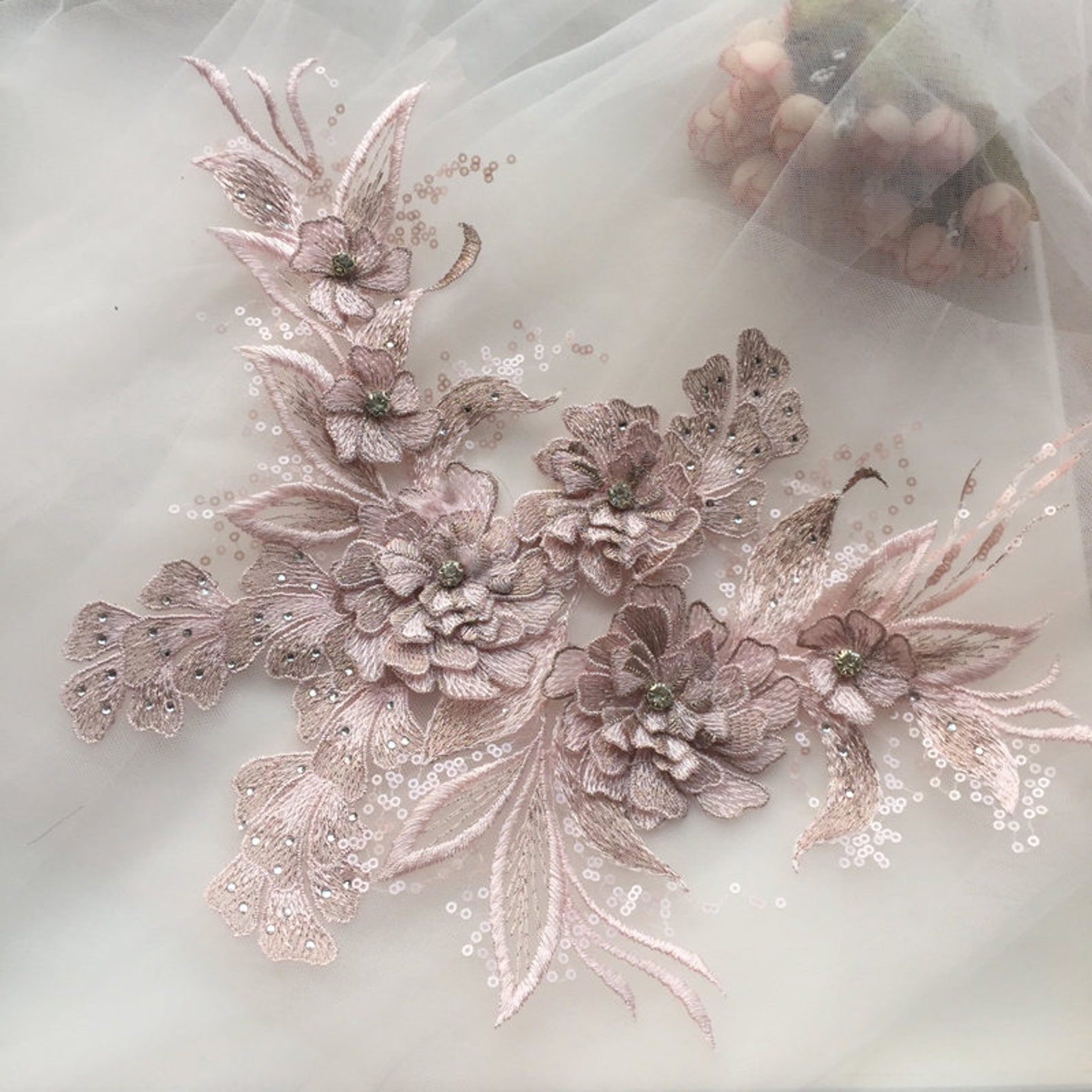 Light Pink Lace Applique Heavy Bead Lace Applique 3D Lace Etsy