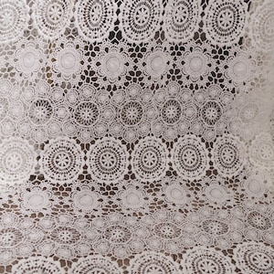 off white cotton lace fabric, cotton guipure lace fabric, crochet lace fabric by the yard, 100% cotton lace fabric with retro circles