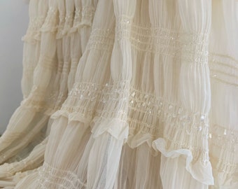 ivory creased chiffon fabric for skirt, puffy ruffled chiffon fabric for cake dress