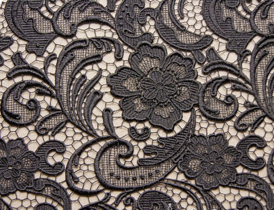 Black Lace Fabric black guipure lace fabric crochet lace Etsy