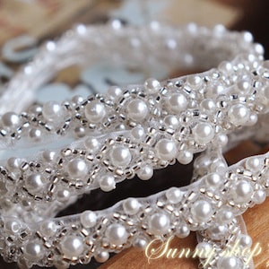 pearl beaded trim, bridal sash trim, jewelry trim, pearl beading trim,, luxury trim ON SALE