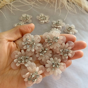 5pcs blush pink bead florwers applique, 3D lace applique for couture supplies