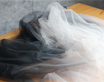 Tie-dyed style tulle fabric with Gradient colors, white and black mesh lace fabric, bridal tulle lace fabric