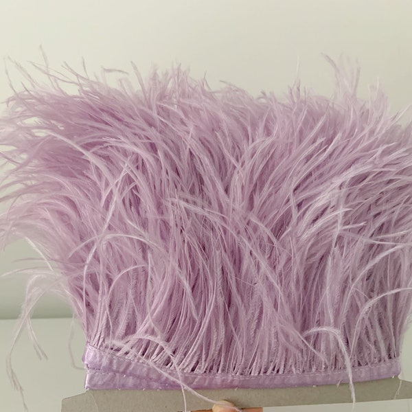 lavender purple Ostrich Feather Trimming Fringe with Satin Ribbon Tape, 50+ colors