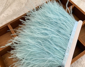 Ribete de plumas de avestruz, ribete de flecos de avestruz cortado a medida / azul claro