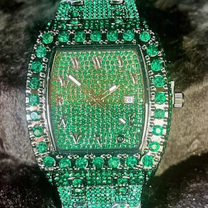 Miss Fox Green Rhinestone Tonneau Shape Uni-sex Fashion Watch - Sparkle & Style image 1