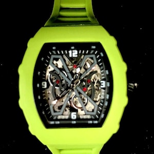 ONOLA Automatic Sports Watch Lime Green, Skeleton Dial Silicone Strap Men's Mechanical