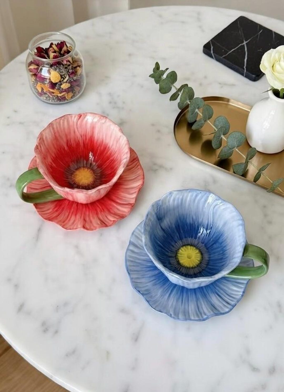 Tulip Flower Tea Cup and Saucer Set – Ceramic Floral Mug, Cottagecore ...