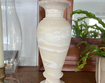 Vintage Alabaster Marble Vase Tall 9.5 Inches, Heavy Stone Vase