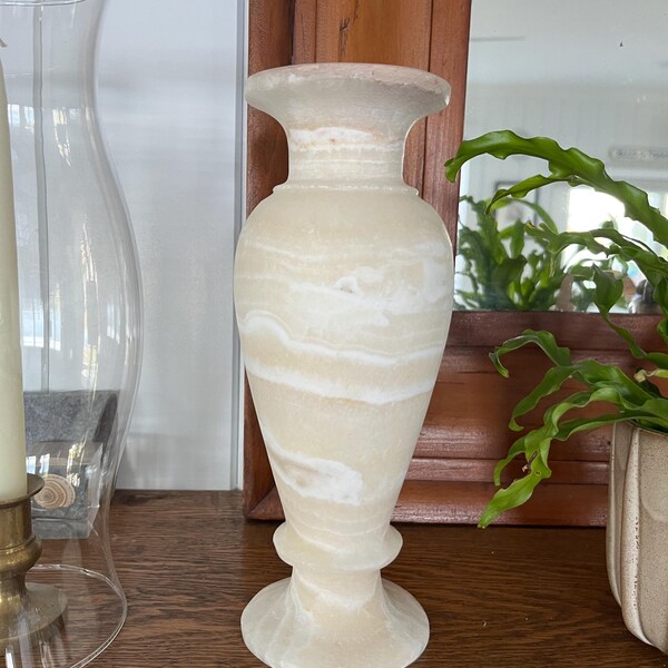 Vintage Alabaster Marble Vase Tall 9.5 Inches, Heavy Stone Vase