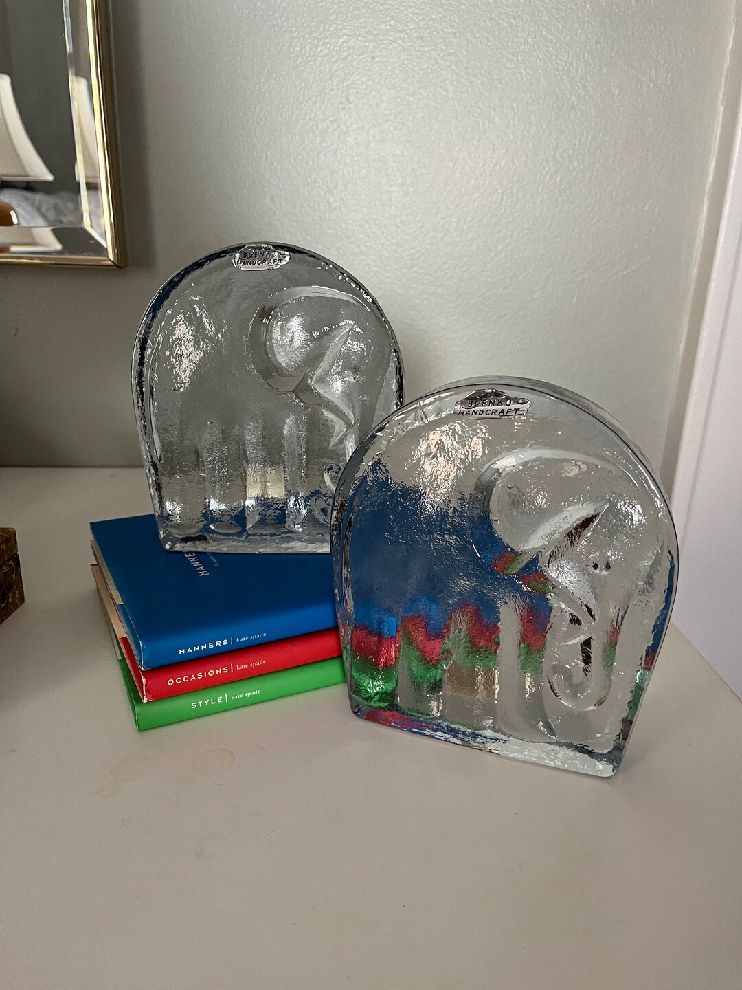 Blenko Glass Bookends NOS Pair Mid Century Glass Blenko Etsy