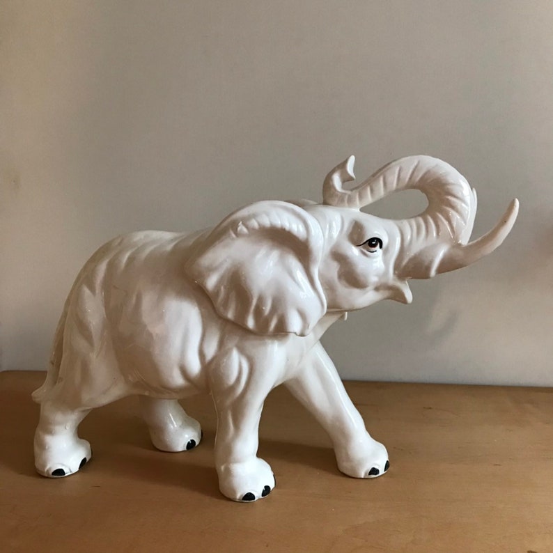 4/" Good Luck Elephant Raised Trunk Figurine White New