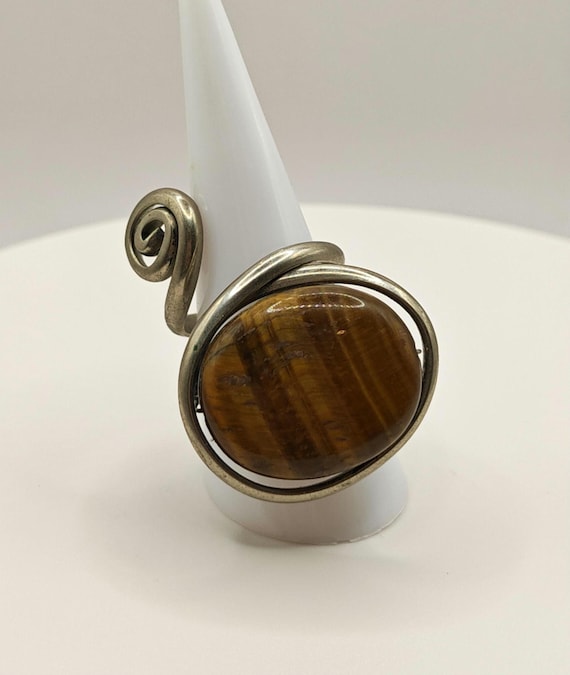 Vintage Tiger’s Eye Statement Ring – Sculptural S… - image 1