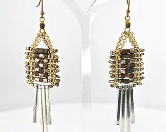 Vintage Mixed Metal Beaded Fringe Chandelier Earrings