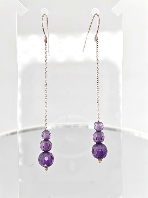 Sterling Silver Faceted Amethyst Threader Earrings