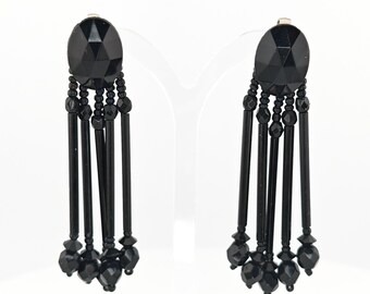 Vintage French Jet Glass Chandelier Clip-On Earrings