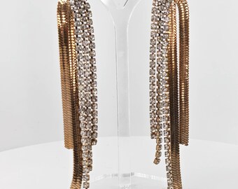 Vintage 1980s Rhinestone Chain Shoulder Duster Earrings